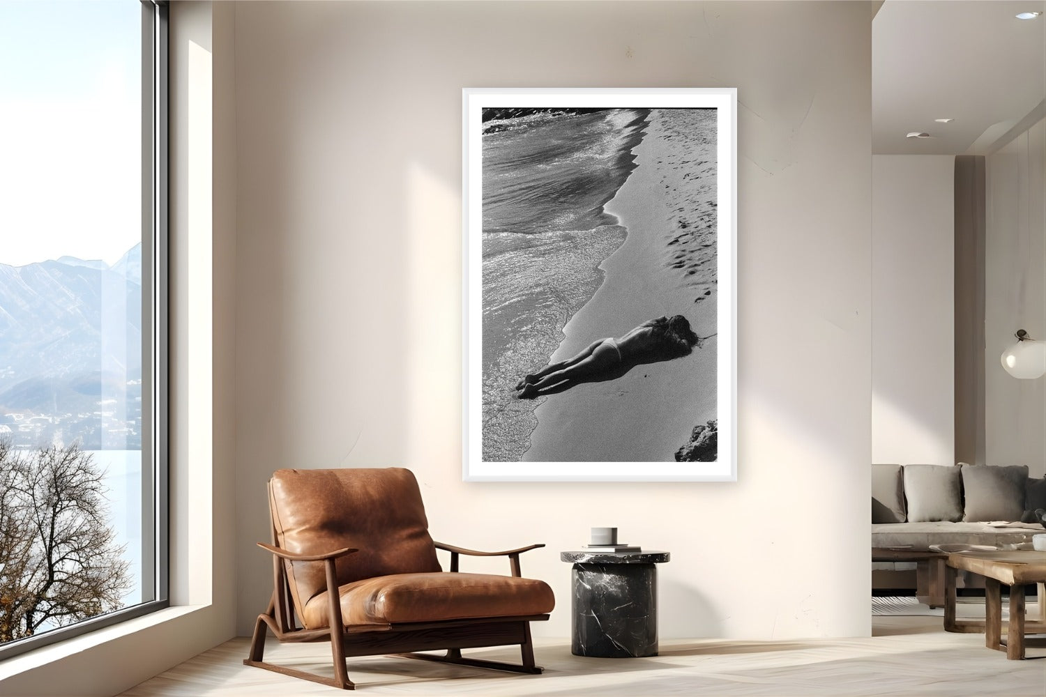 Beach Bliss by Adam Sherrett - Room mockup with white frame - Fine art photography from Naxos, Greece