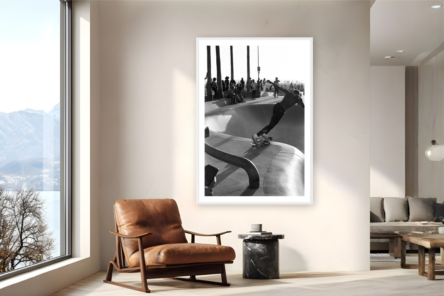 Sunset Slide by Adam Sherrett from Venice Beach, CA - white frame fine art photography displayed in a reading nook setting