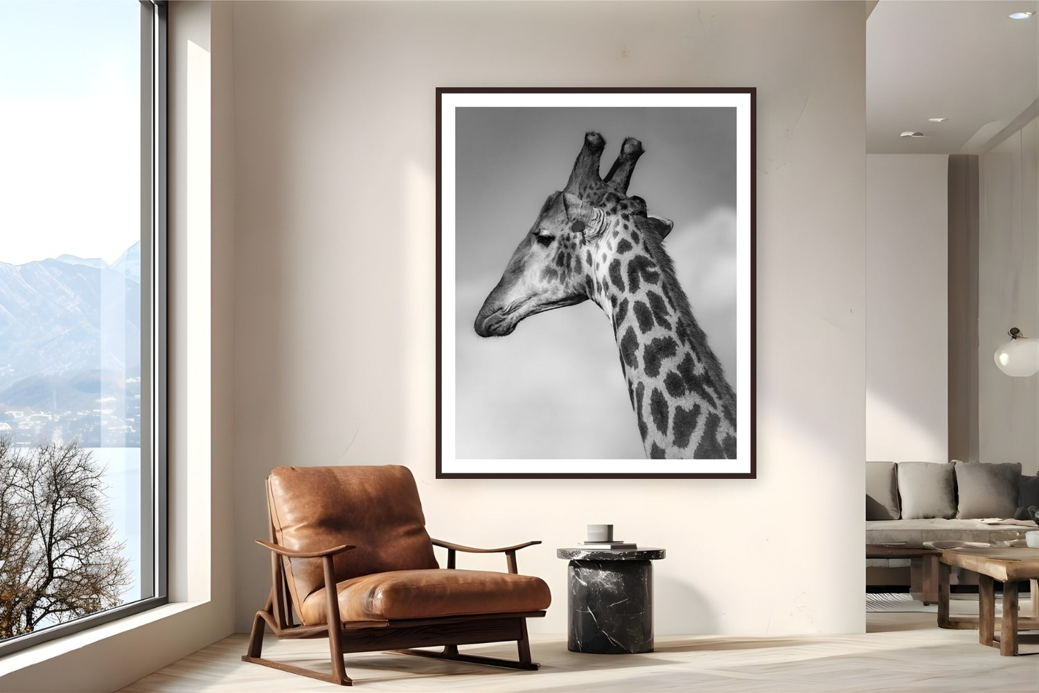 Head in the Clouds by Alex Wood from Sabi Sands Game Reserve, South Africa - framed black frame fine art photography displayed in a reading nook setting