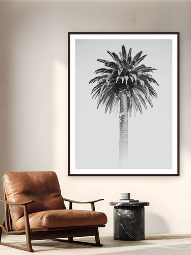 Retro Palm by Alex Wood from Santa Monica, California - framed black frame fine art photography displayed in a reading nook setting