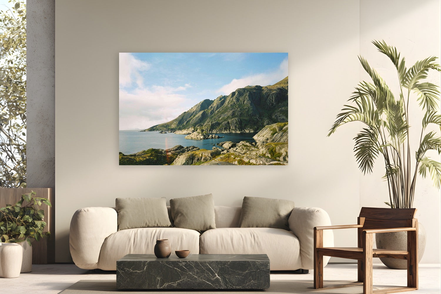 Evan Ruderman by Arctic Summer from Lofoten, Norway - metal print fine art photography displayed in a modern living room setting