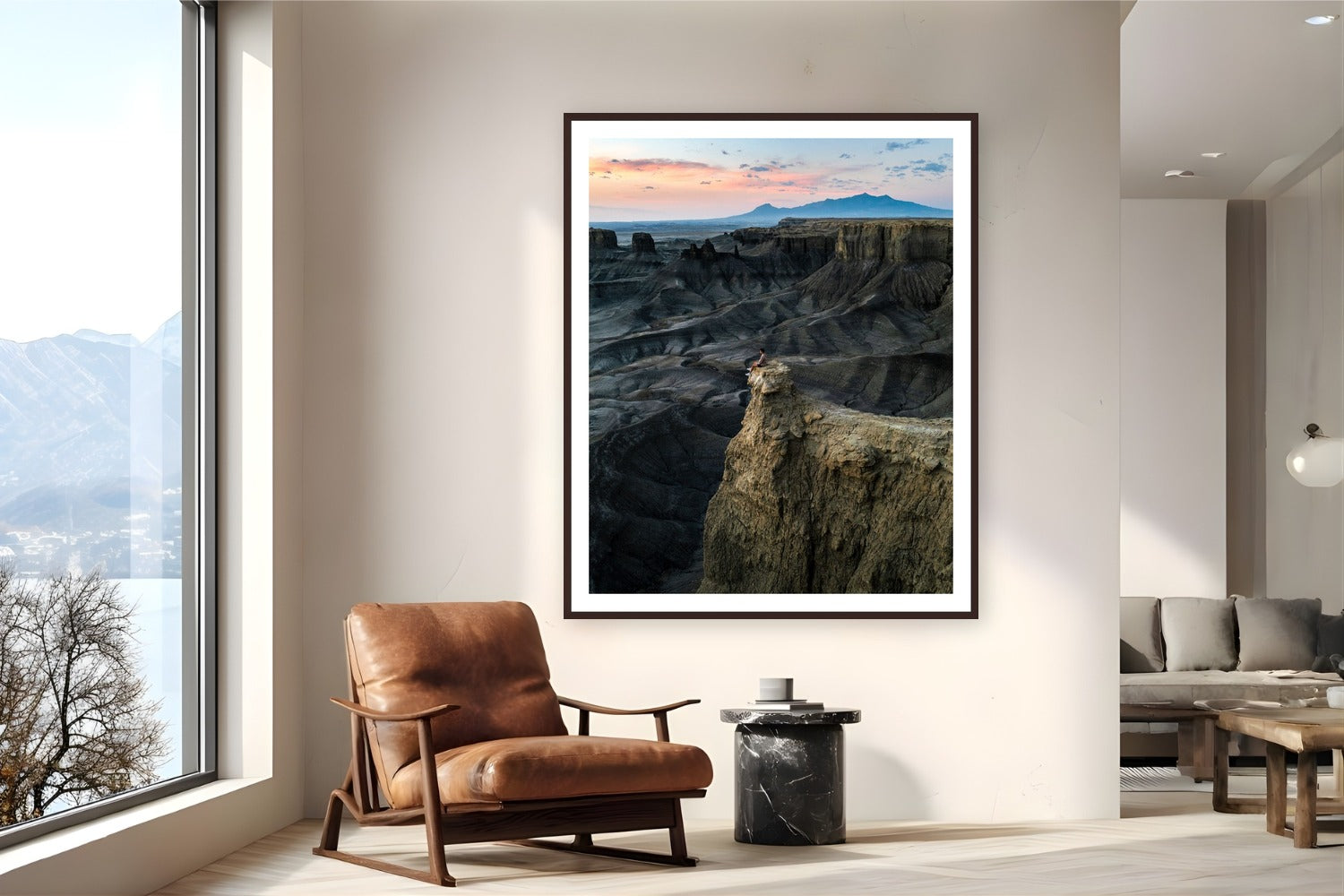 Moonscape by Arthur Girard from Caineville, Utah - framed black frame fine art photography displayed in a reading nook setting