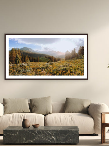 Close to Heaven by Bree Banning from Wyoming - framed black frame fine art photography displayed in a modern living room setting