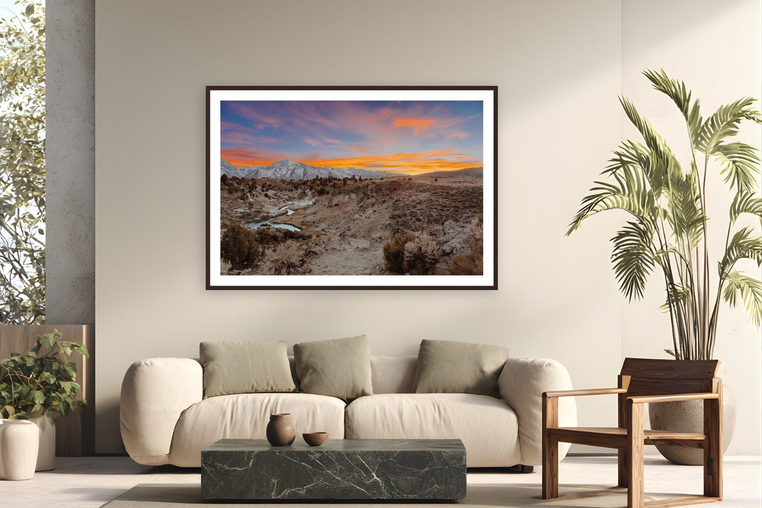 Hot Springs Sunset II by Bree Banning from Mammoth, California - framed black frame fine art photography displayed in a modern living room setting