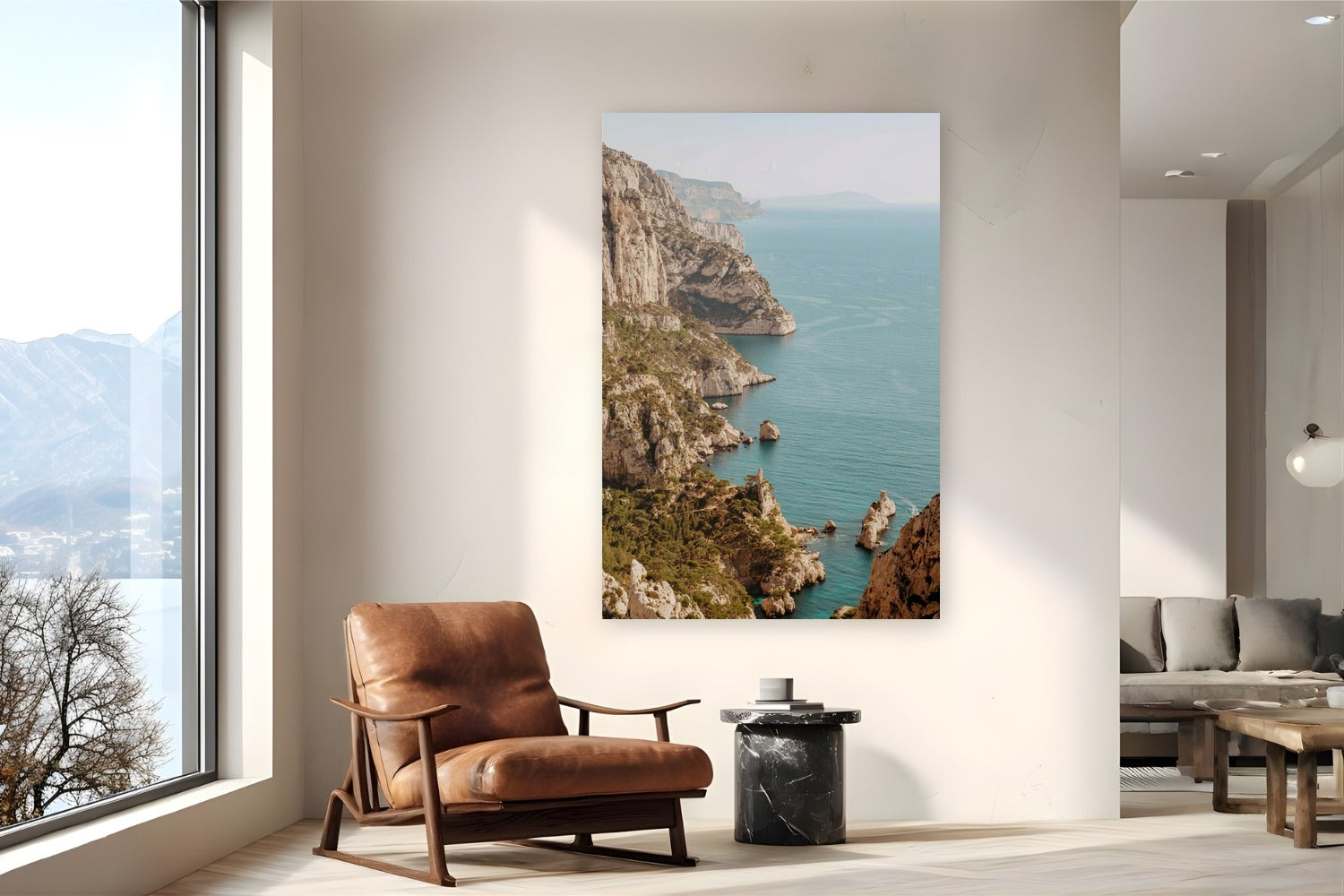 Les Calanques by Bree Banning from Marseille, France - metal print fine art photography displayed in a reading nook setting