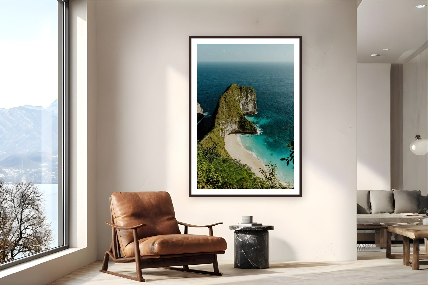 Nusa Penida by Bree Banning from Bali, Indonesia - framed black frame fine art photography displayed in a reading nook setting