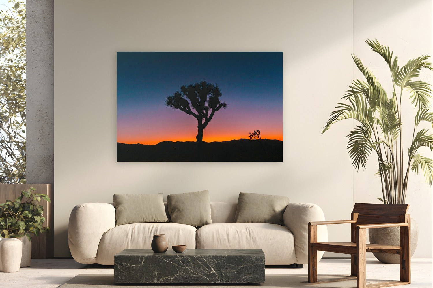 Psychedelic Joshua Tree by Bree Banning from Joshua Tree, California - metal print fine art photography displayed in a modern living room setting