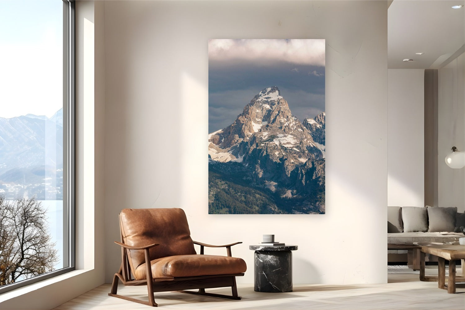 The Grand by Bree Banning from Grand Teton National Park, Wyoming - metal print fine art photography displayed in a reading nook setting