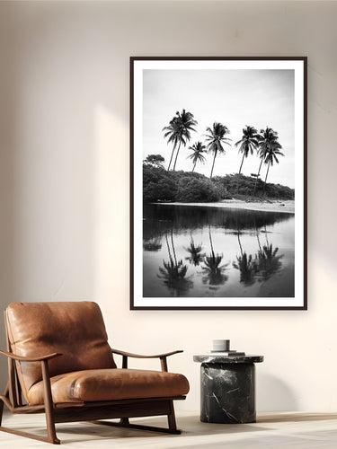 Nosara Palms by Devon Cardamone from Nosara, Costa Rica - framed black frame fine art photography displayed in a reading nook setting