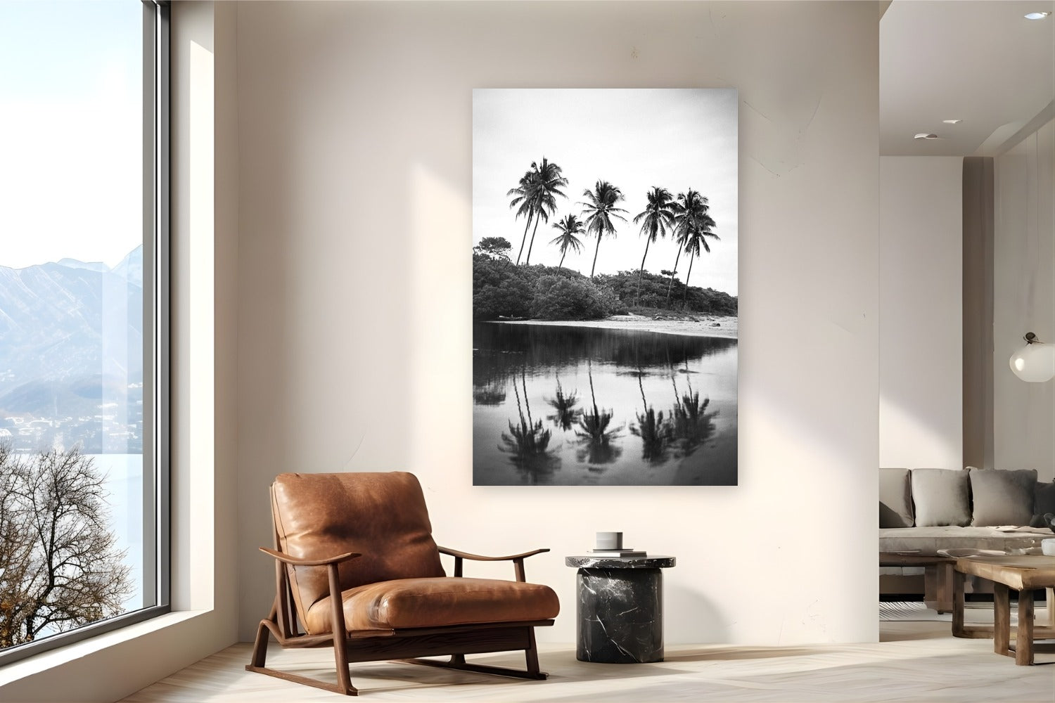 Nosara Palms by Devon Cardamone from Nosara, Costa Rica - metal print fine art photography displayed in a reading nook setting