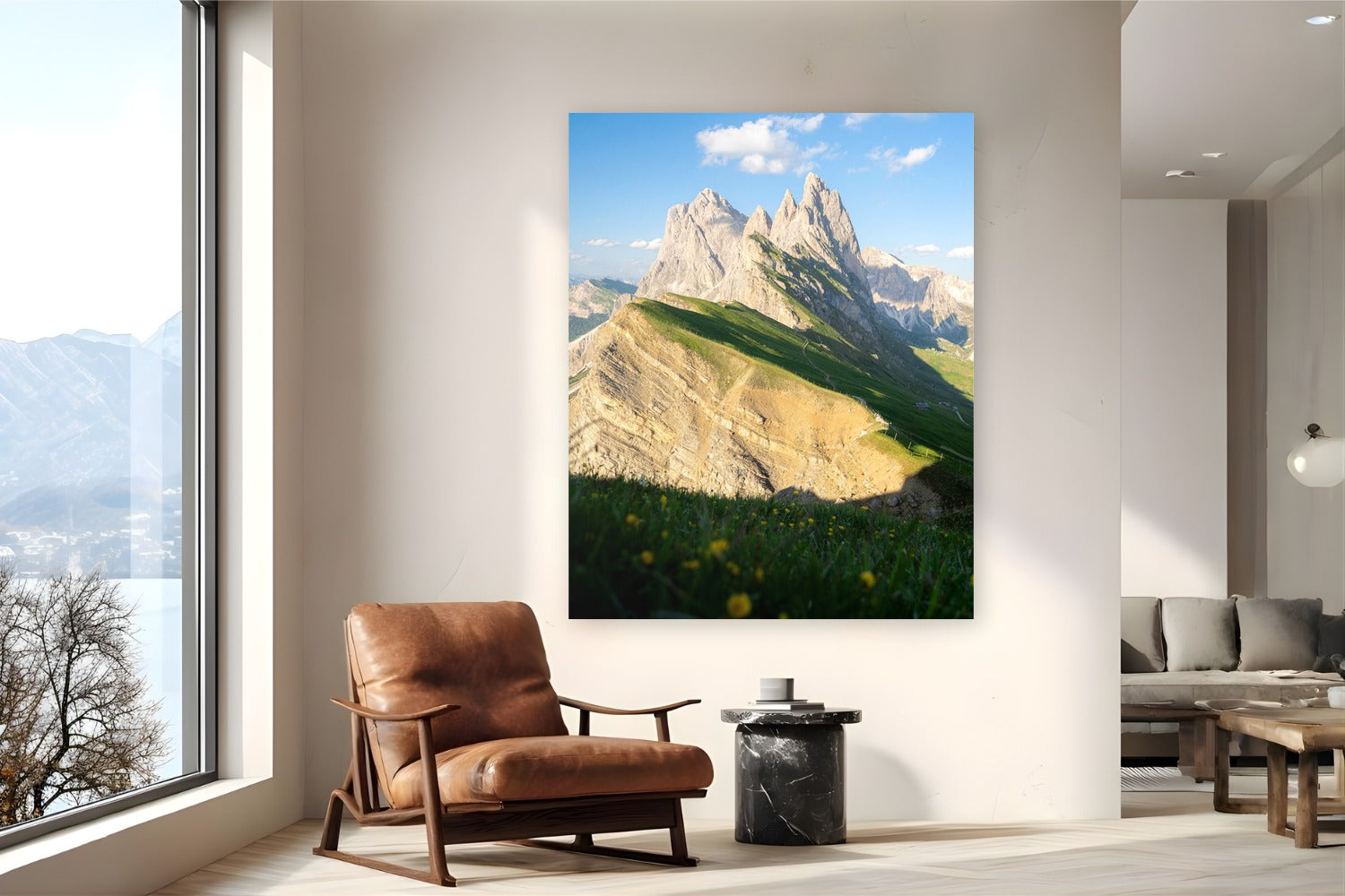 Italian Alps by Evan Ruderman from Dolomites, Italy - metal print fine art photography displayed in a reading nook setting