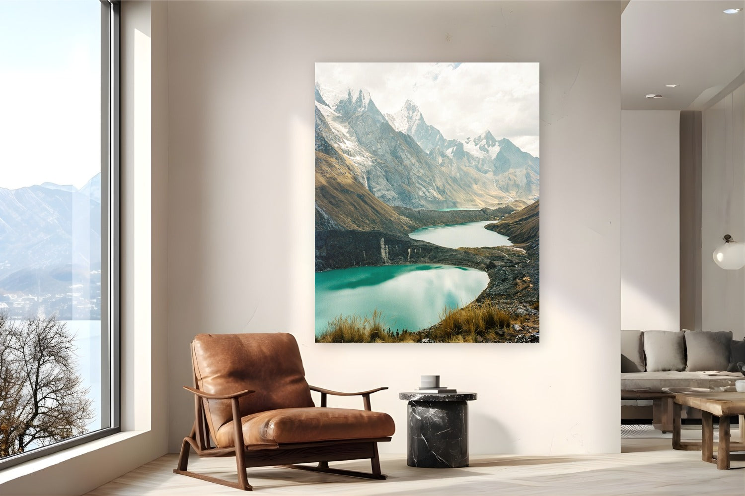 Los Lagos by Evan Ruderman from Cordillera Huayhuash, Peru - metal print fine art photography displayed in a reading nook setting