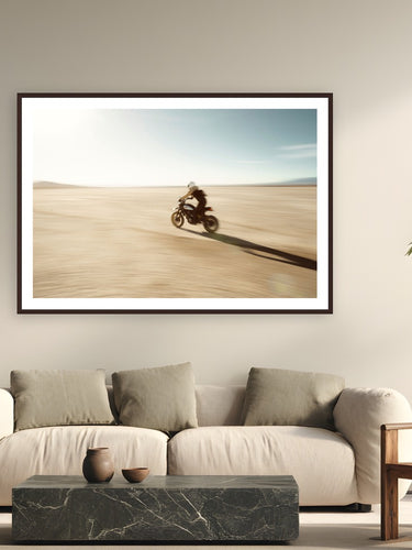 Desert Speed by Jeremy Bishop from High Desert, California - framed black frame fine art photography displayed in a modern living room setting