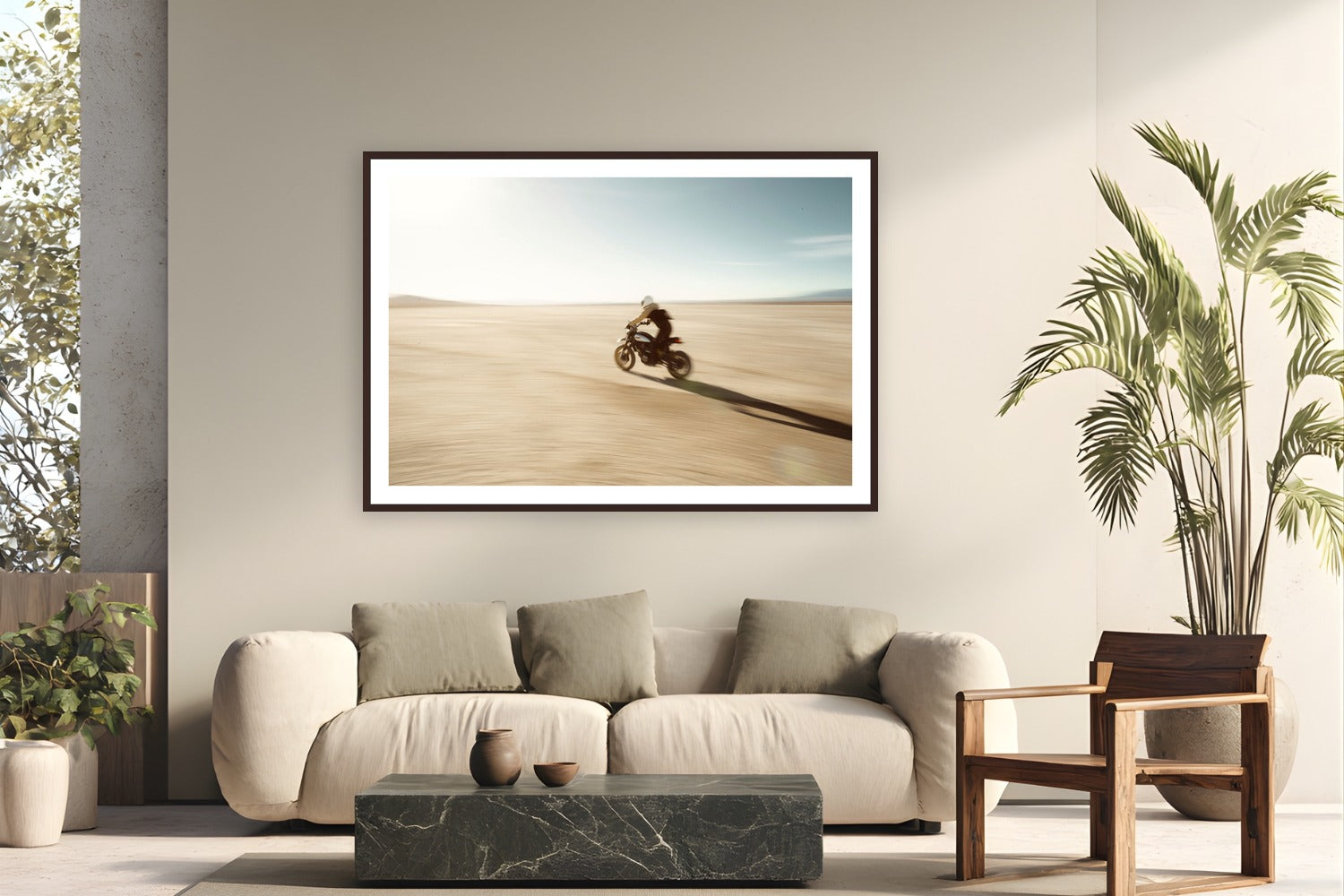 Desert Speed by Jeremy Bishop from High Desert, California - framed black frame fine art photography displayed in a modern living room setting