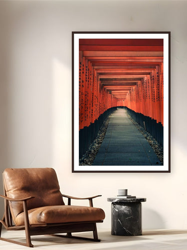 Aka No Michi by Max Dickson from Kyoto, Japan - framed black frame fine art photography displayed in a reading nook setting