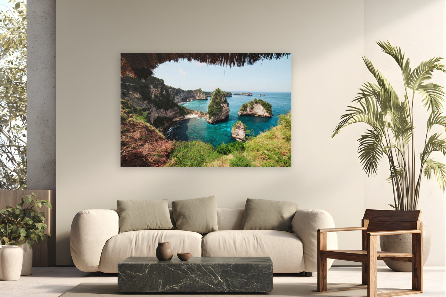 Diamond Beach by Max Dickson from Nusa Penida, Indonesia - metal print fine art photography displayed in a modern living room setting