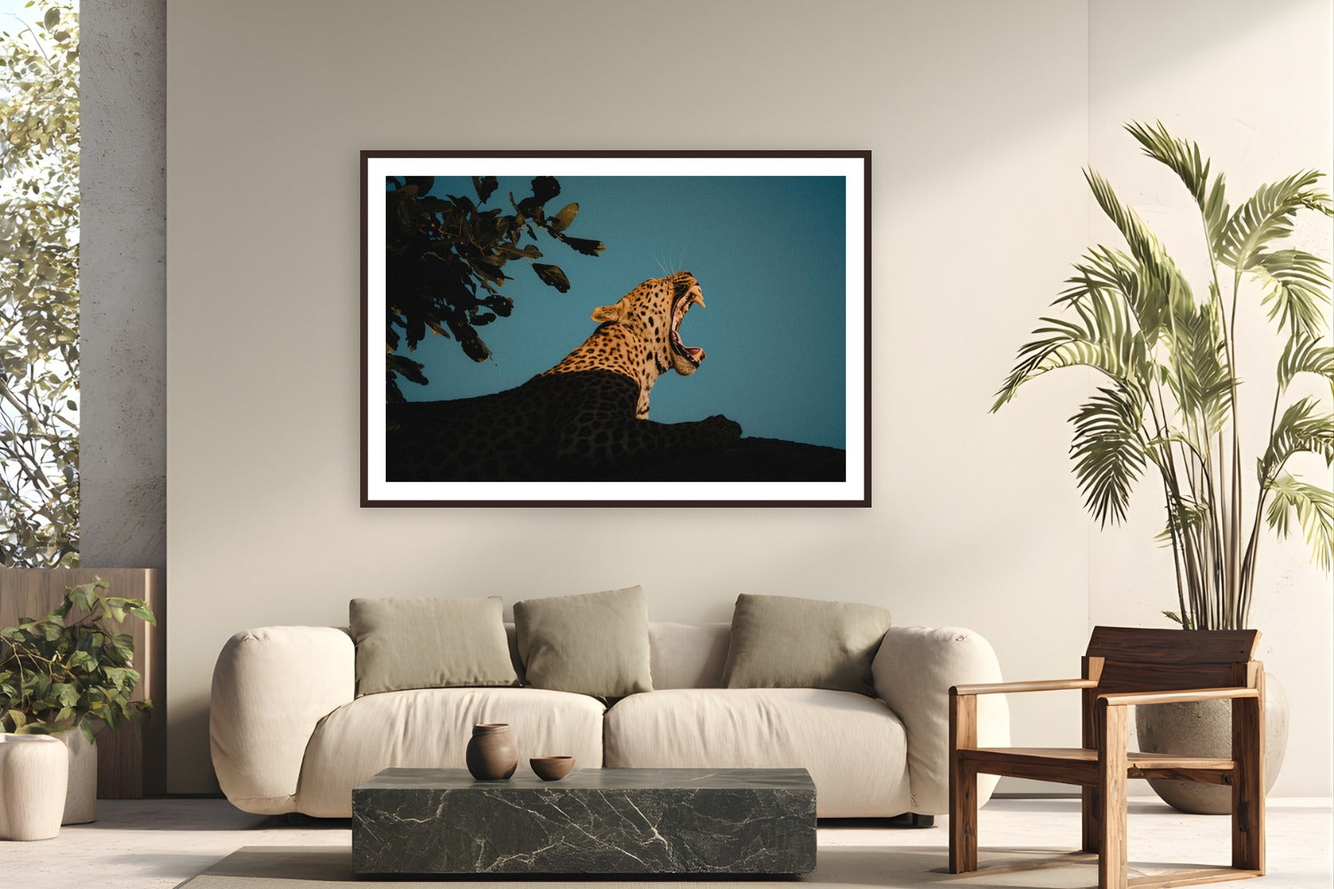 My Jungle by Max Dickson from Botswana, Africa - framed black frame fine art photography displayed in a modern living room setting