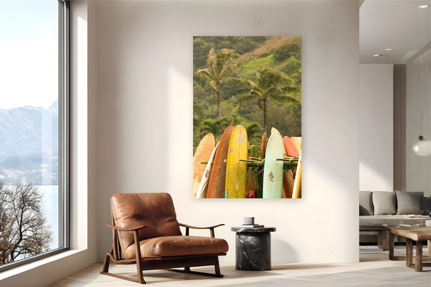 Island Longboards by Natalie Nishioka from Hanalei, Kaua'i - metal print fine art photography displayed in a reading nook setting