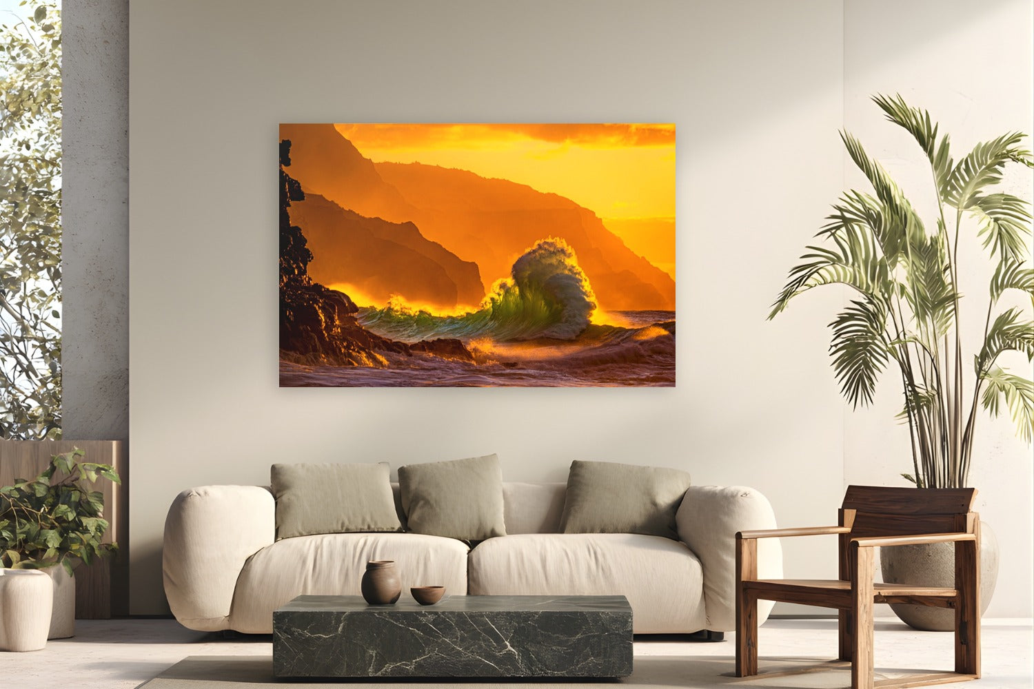 Kai Hāwanawana by Natalie Nishioka from Kaua'i, Hawai'i - metal print fine art photography displayed in a modern living room setting