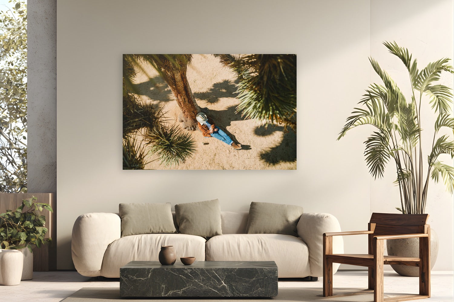 Cowboy Nap by Ryan Valasek from Joshua Tree, California - metal print fine art photography displayed in a modern living room setting