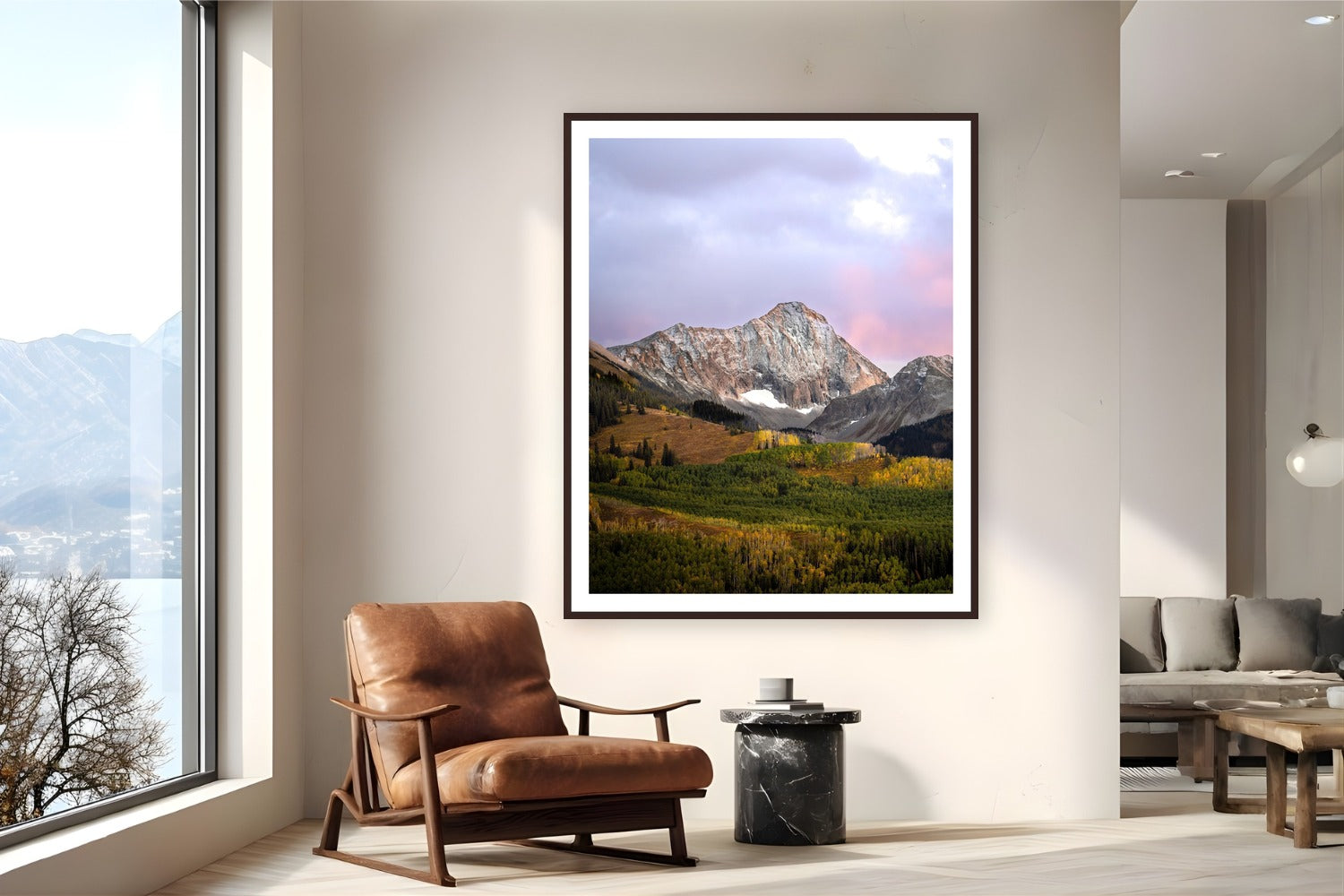 Capitol Peak by Sam Ferguson from Aspen, Colorado - framed black frame fine art photography displayed in a reading nook setting