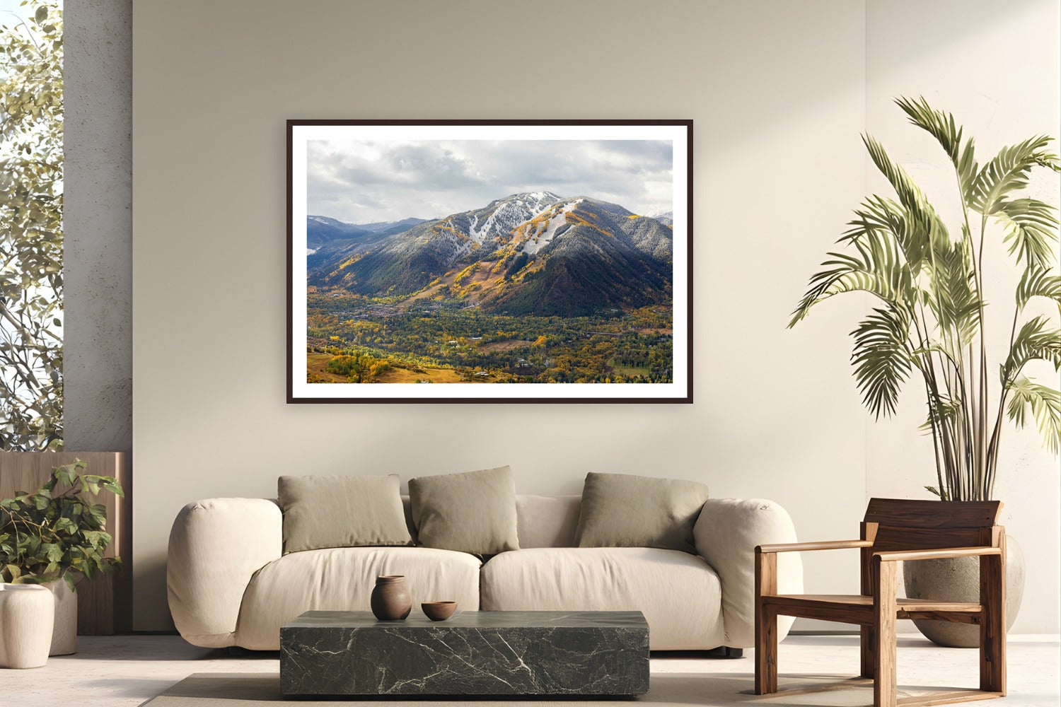 The Way Autumn Held On by Sam Ferguson from Aspen, Colorado - framed black frame fine art photography displayed in a modern living room setting
