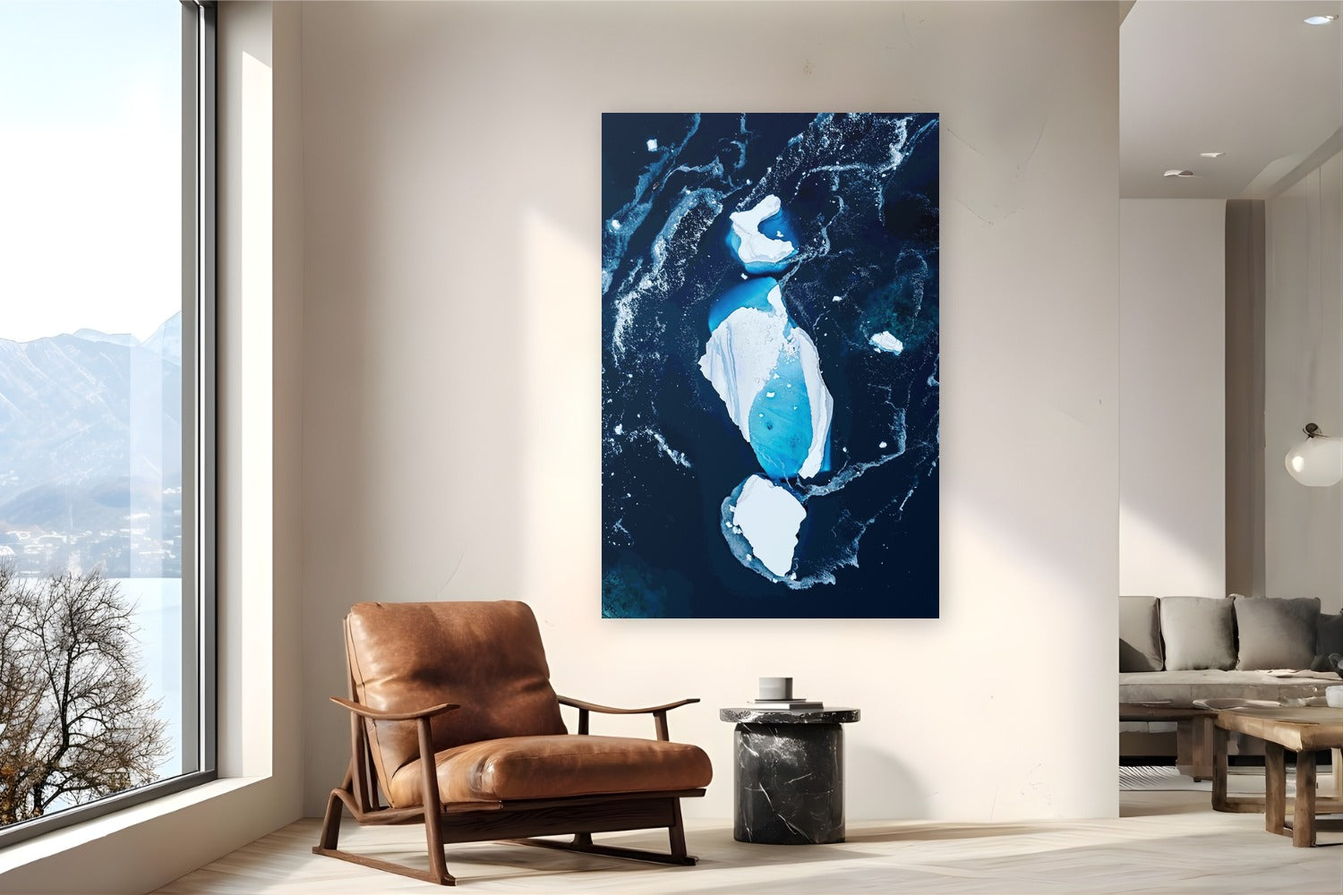 Anatomy of Ice by Tamara Susa from Antarctica - metal print fine art photography displayed in a reading nook setting