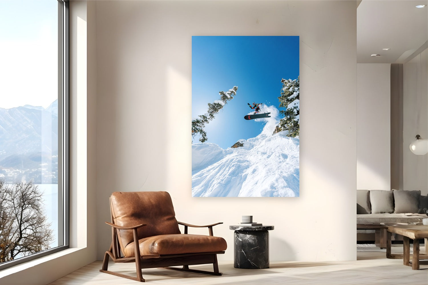Cliff Jump by Tamara Šuša from Snowmass, Colorado - metal print fine art photography displayed in a reading nook setting