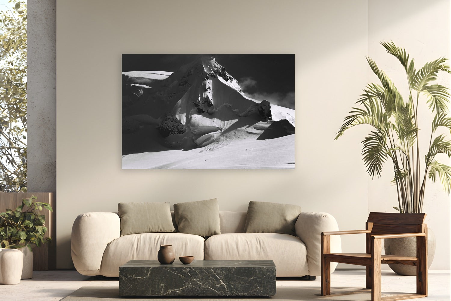 Skiing Chiriguano Bay by Tamara Susa from Antarctica - metal print fine art photography displayed in a modern living room setting