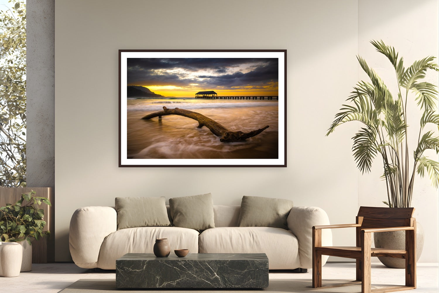 Aftermath by The Pickled Image from Hanalei, Kaua'i - framed black frame fine art photography displayed in a modern living room setting