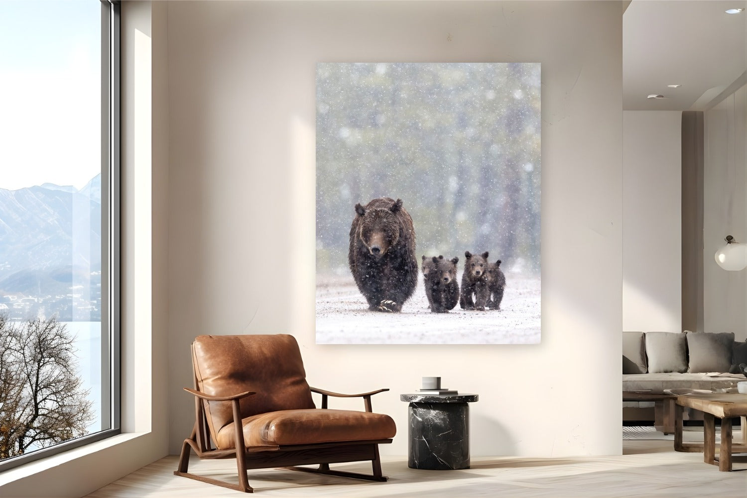 Footsteps in the Flurry by Tom Ingram from Grand Teton National Park, Wyoming - metal print fine art photography displayed in a reading nook setting
