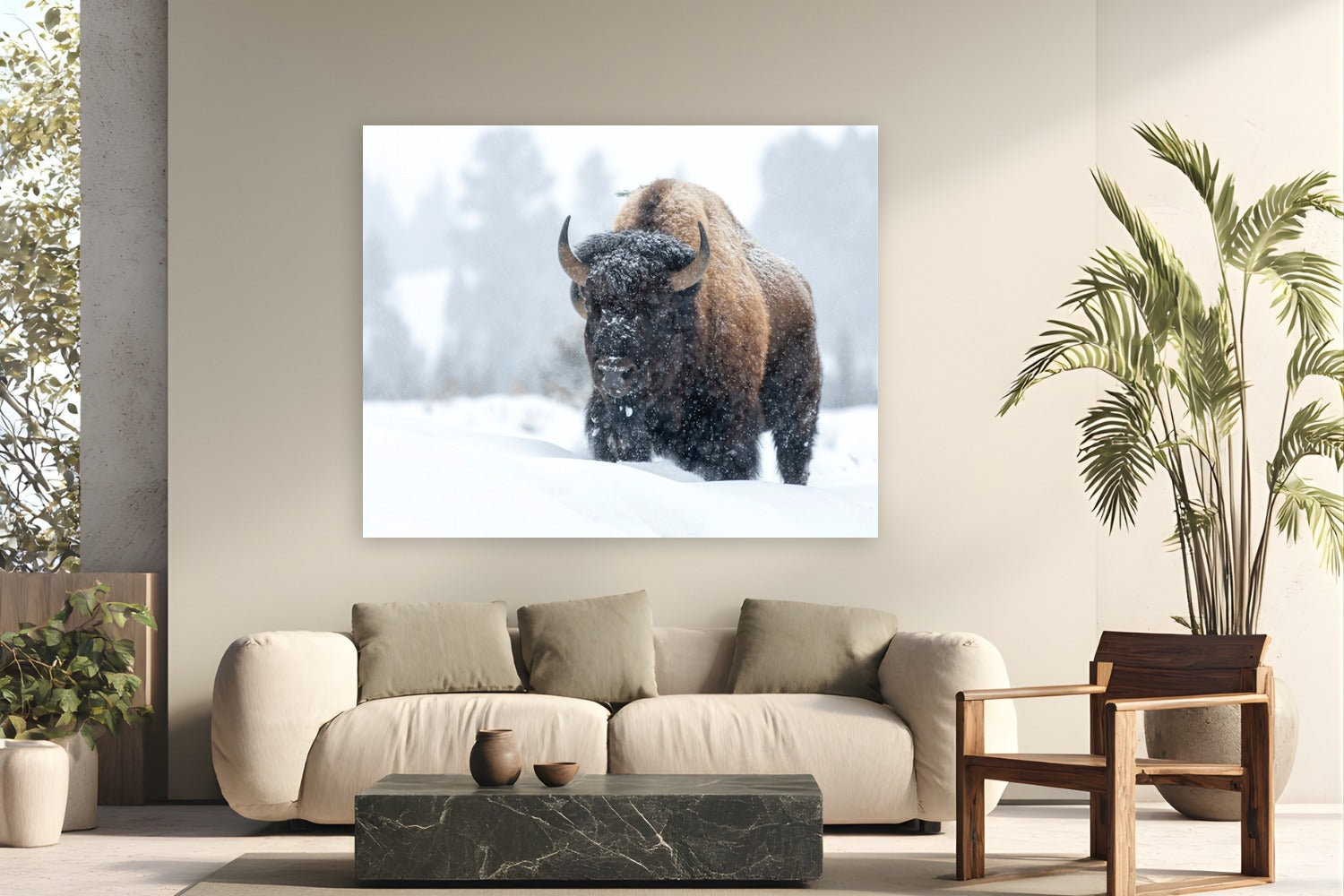 Frosted Guardian by Tom Ingram from Yellowstone National Park, Wyoming - metal print fine art photography displayed in a modern living room setting