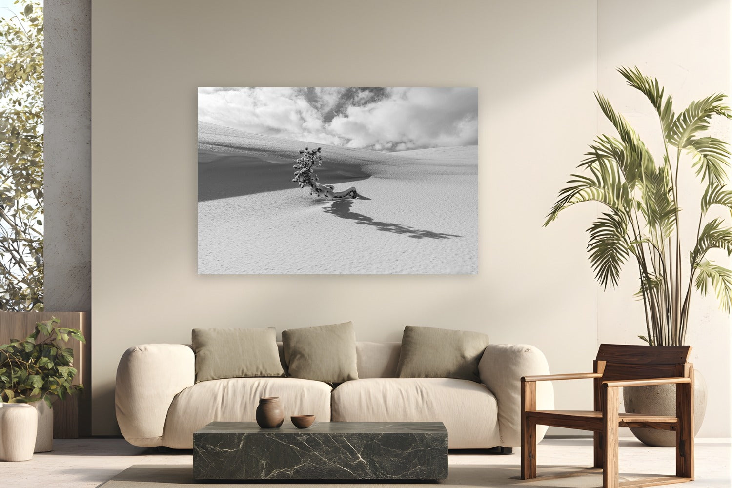 Lone Tree by Tom Ingram from Hayden Valley, Yellowstone National Park - metal print fine art photography displayed in a modern living room setting