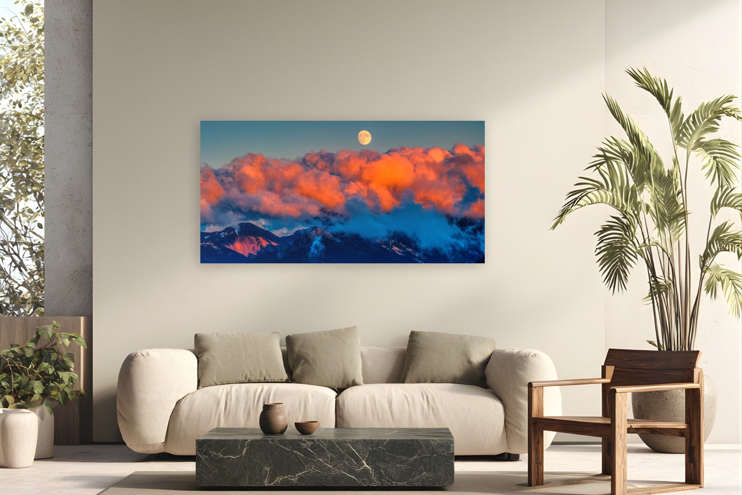 Moon Rising by Tom Ingram from Olympic National Park, Washington - metal print fine art photography displayed in a modern living room setting