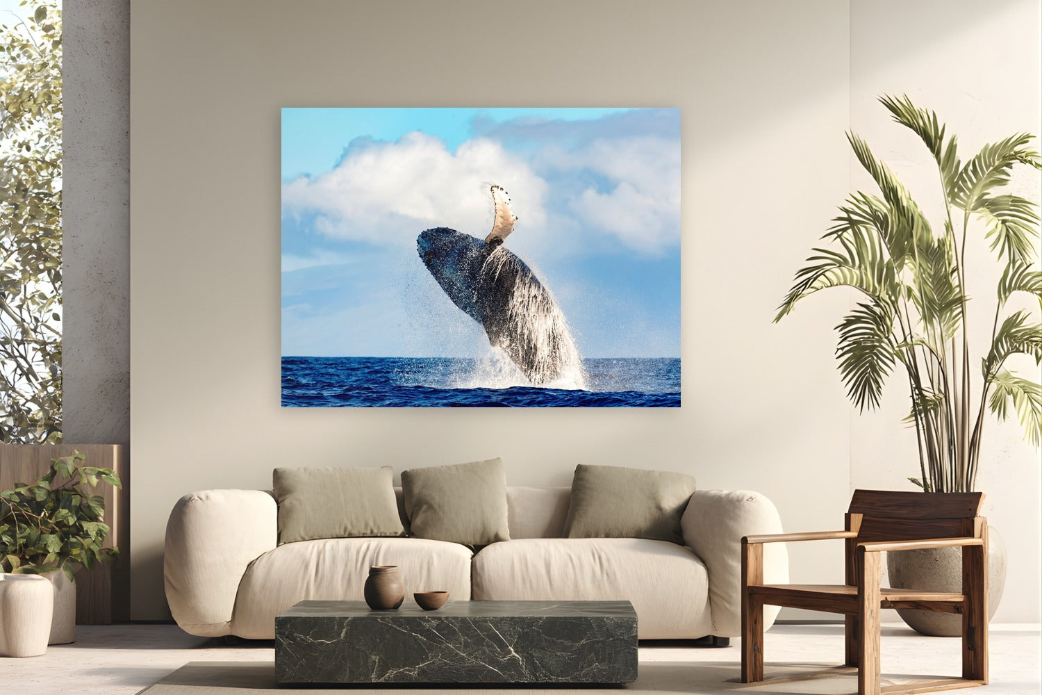 Ocean Acrobat by Tom Ingram from Maui, Hawai'i - metal print fine art photography displayed in a modern living room setting