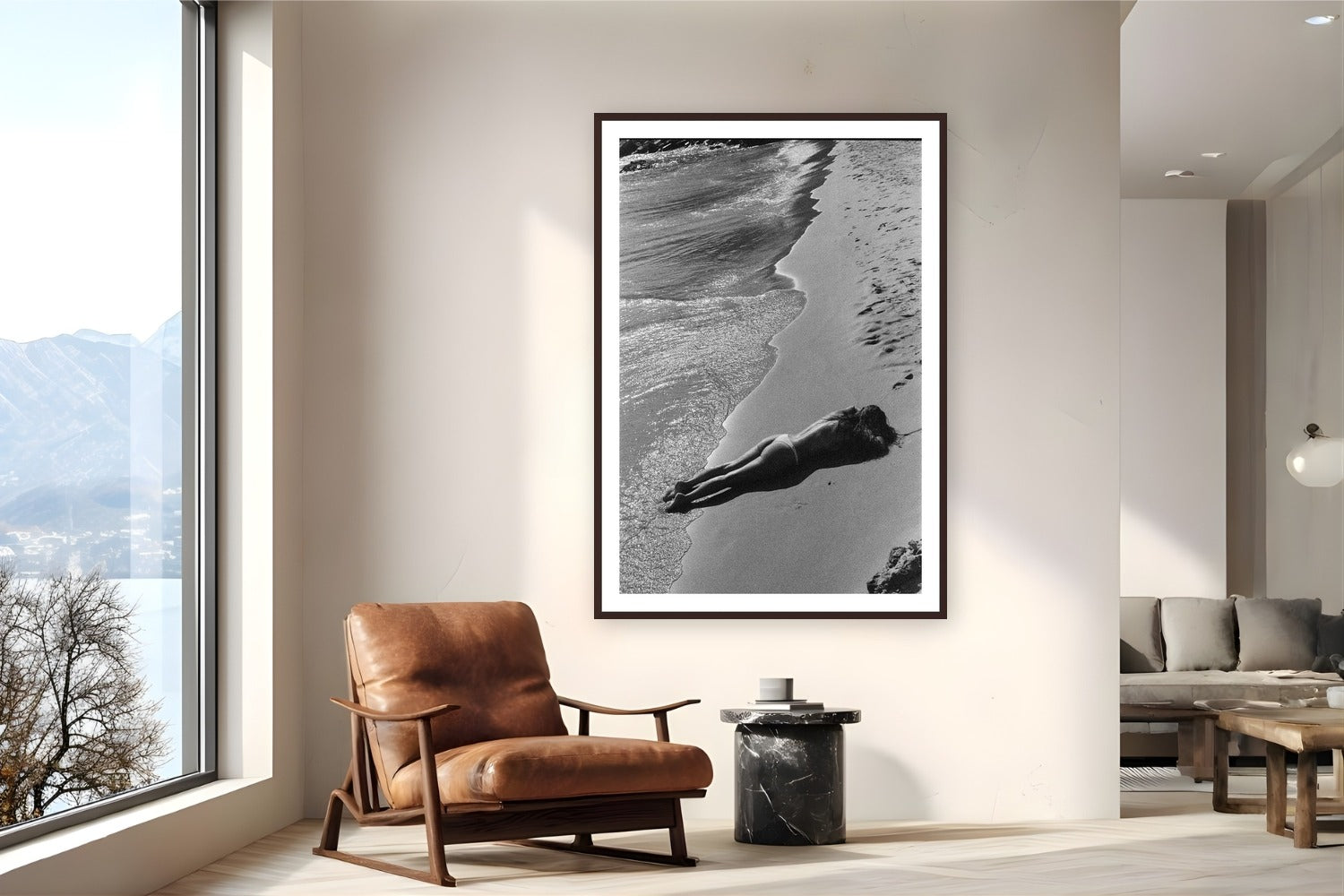 Beach Bliss by Adam Sherrett from Naxos, Greece - framed black frame fine art photography displayed in a reading nook setting