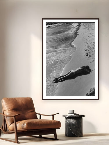 Beach Bliss by Adam Sherrett from Naxos, Greece - framed black frame fine art photography displayed in a reading nook setting