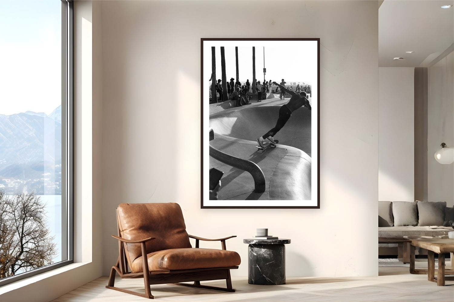 Sunset Slide by Adam Sherrett from Venice Beach, CA - black frame fine art photography displayed in a reading nook setting