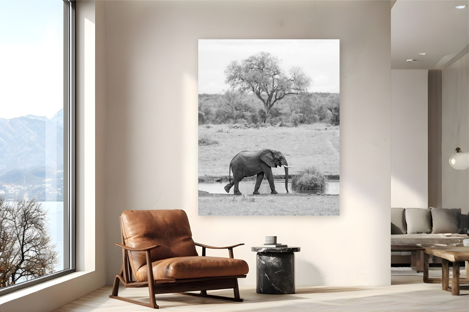 Watering Hole by Alex Wood from Sabi Sands Game Reserve, South Africa - metal print fine art photography displayed in a reading nook setting