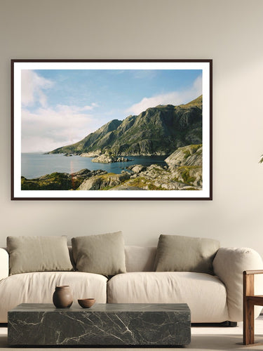Evan Ruderman by Arctic Summer from Lofoten, Norway - framed black frame fine art photography displayed in a modern living room setting