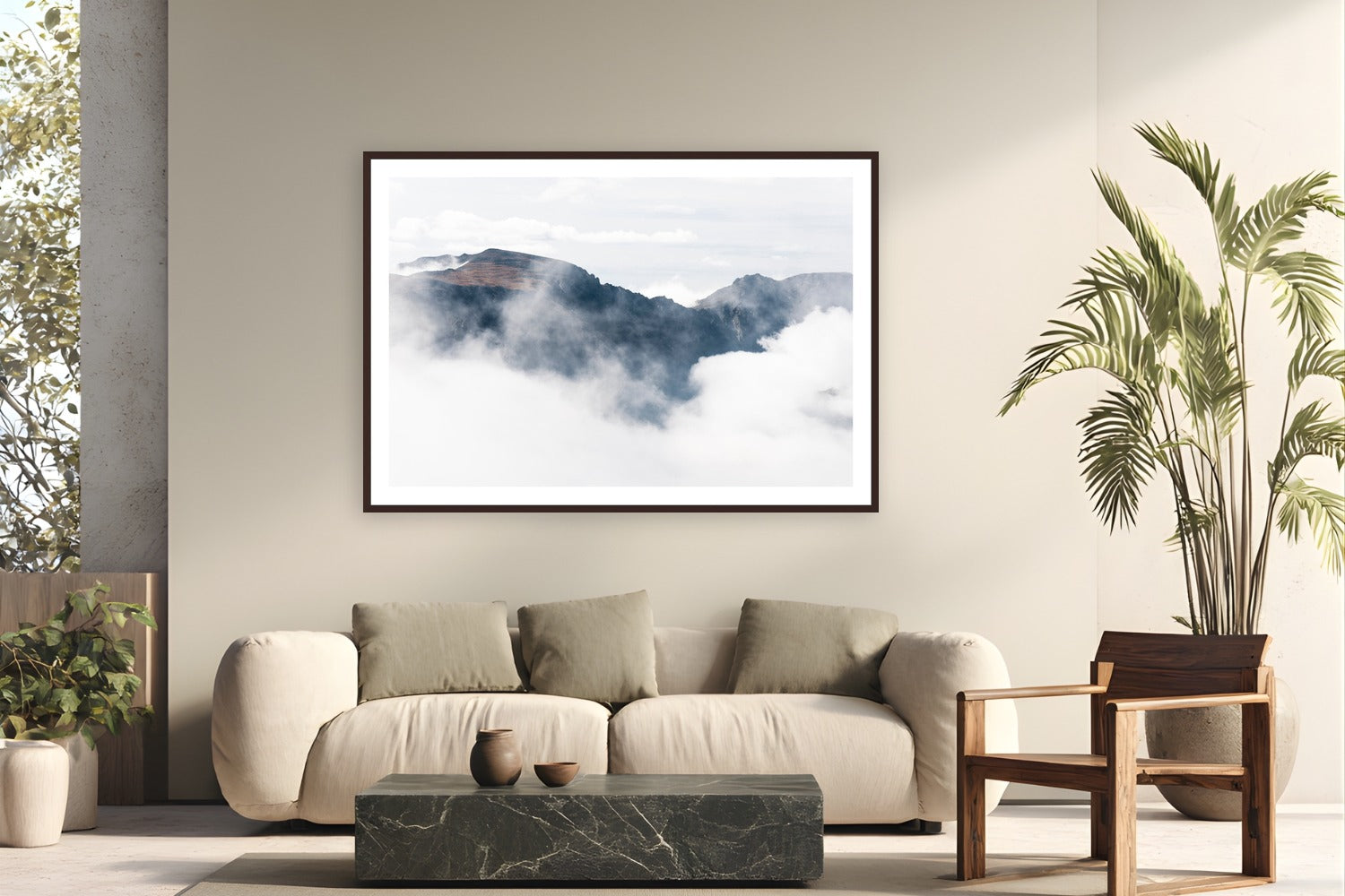 Rocky Mountain by Arthur Girard from Rocky Mountain National Park, CO - framed black frame fine art photography displayed in a modern living room setting