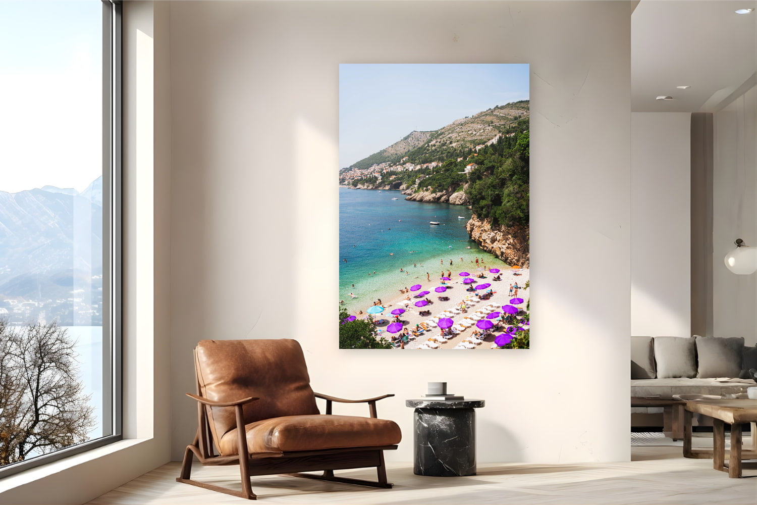 Metal print of Adriatic Summer by Ben Gamlin, Dubrovnik, Croatia, displayed on a reading nook wall — a summer afternoon on the Adriatic, just below Dubrovnik's limestone cliffs.