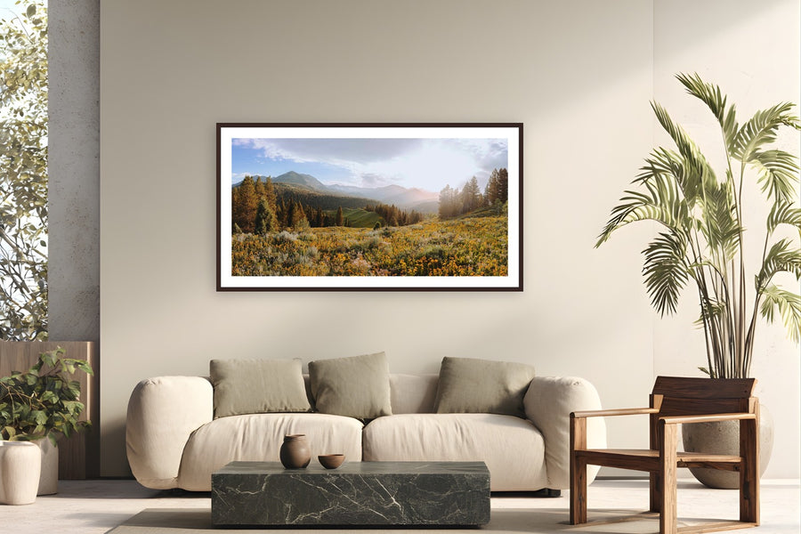 Close to Heaven by Bree Banning from Wyoming - framed black frame fine art photography displayed in a modern living room setting
