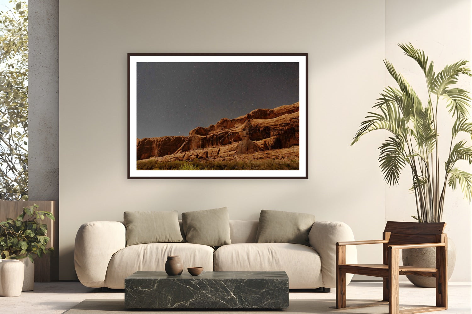 Moab In April by Bree Banning from Moab, Utah - framed black frame fine art photography displayed in a modern living room setting