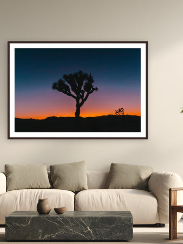 Psychedelic Joshua Tree by Bree Banning from Joshua Tree, California - framed black frame fine art photography displayed in a modern living room setting