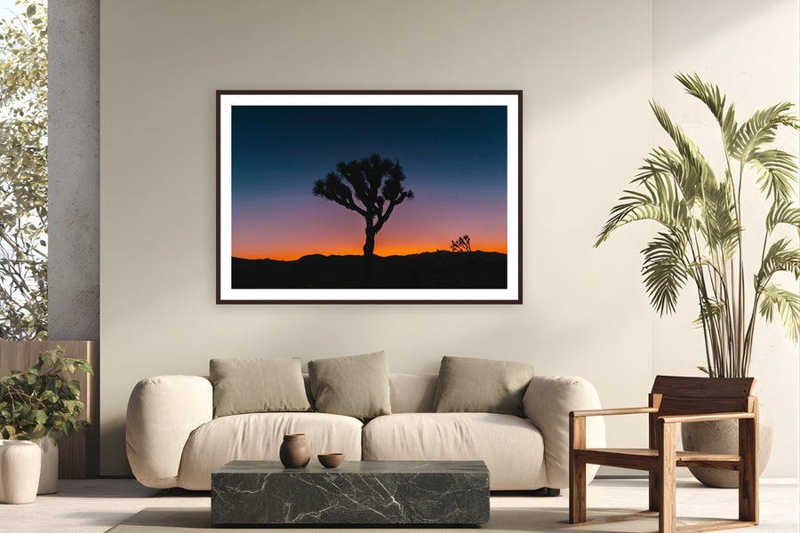 Psychedelic Joshua Tree by Bree Banning from Joshua Tree, California - framed black frame fine art photography displayed in a modern living room setting