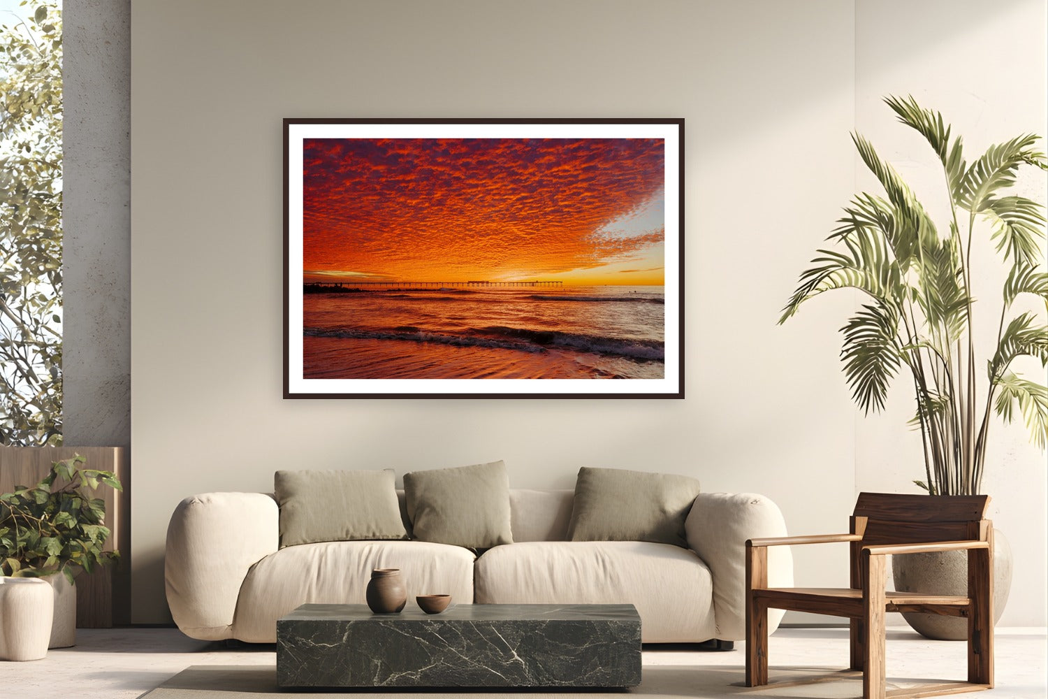 Winter in Ocean Beach by Bree Banning from Ocean Beach, California - framed black frame fine art photography displayed in a modern living room setting