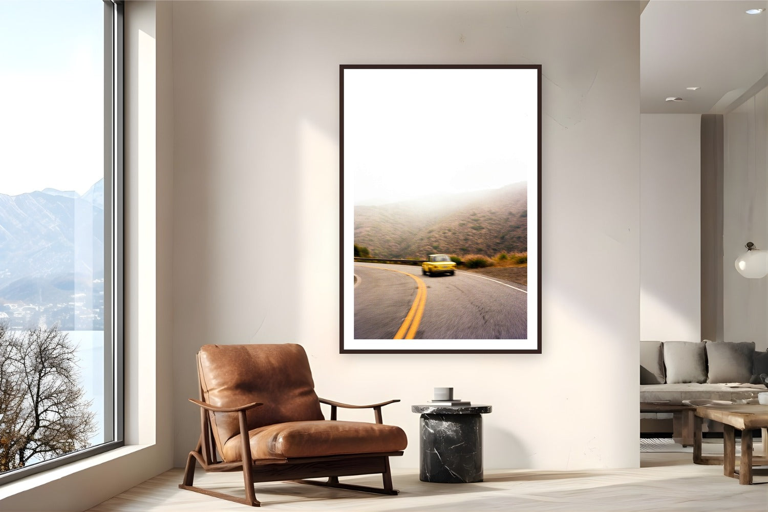 Old Yellow by Devon Cardamone from Malibu Canyon, California - framed black frame fine art photography displayed in a reading nook setting