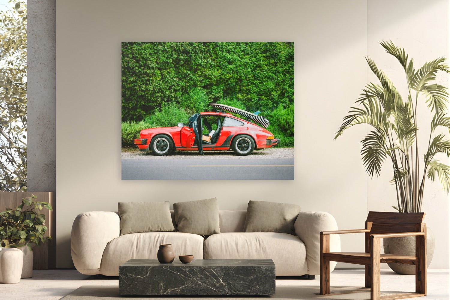 Surf Wagon by Devon Cardamone from Malibu, California - metal print fine art photography displayed in a modern living room setting