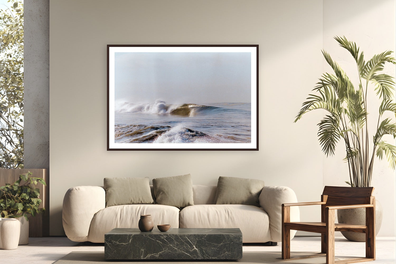 Wave in LA by Devon Cardamone from Los Angeles, California - framed black frame fine art photography displayed in a modern living room setting